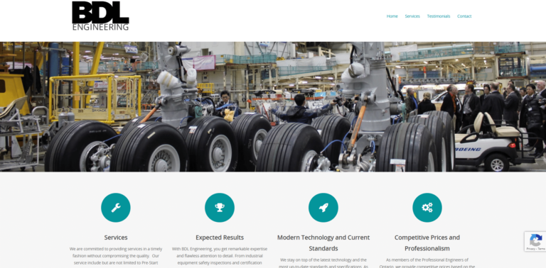 Screenshot of BDL Engineering's web design by Lunarstorm on a desktop.