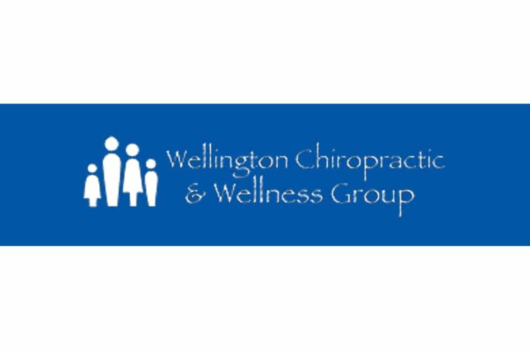 Wellington Chiropractic and Wellness Group logo on a blue background.