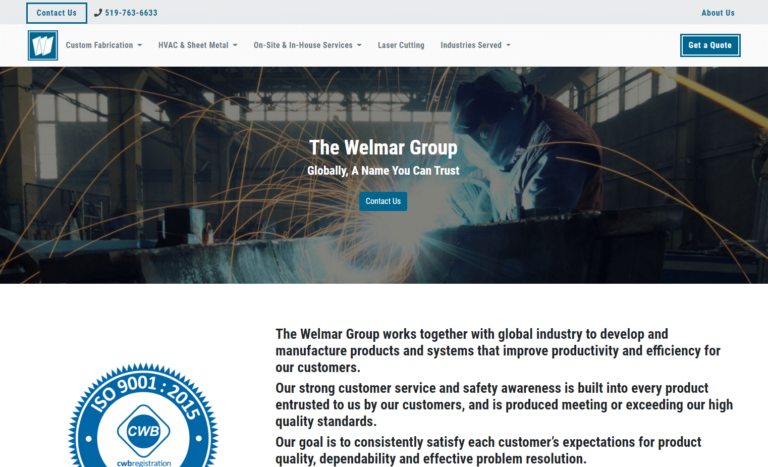 Screenshot of The Welmar Group's website viewed on a desktop, as designed by Lunarstorm Technologies.