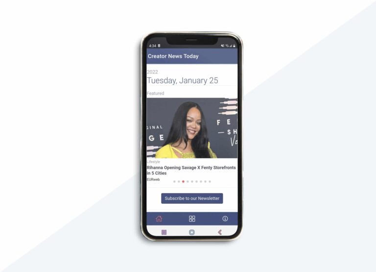 creator news app screenshot showing an article snippet about Rihanna's brand, Savage x Fenty
