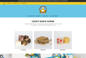 Screenshot of Lucky Duck Fudge home page with fudge flavours